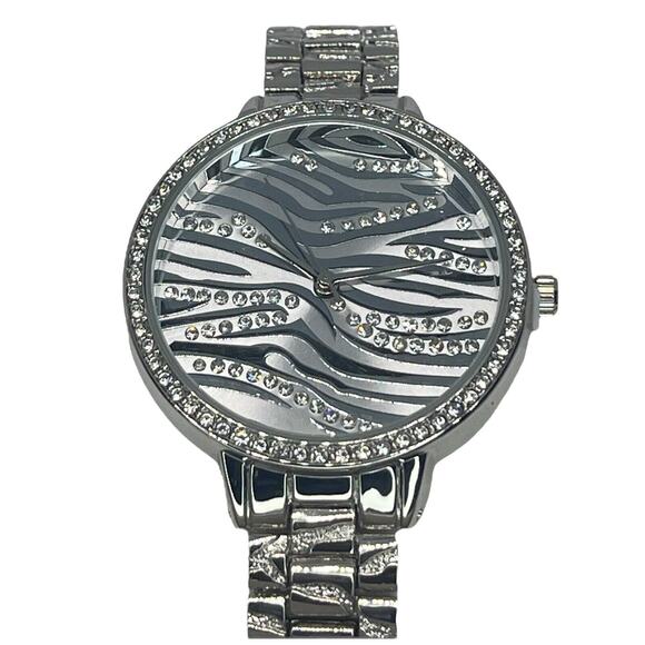 Silver Tone Crystal Bracelet Watch Zebra Print Stunning Chic Trendy Fashion NWT